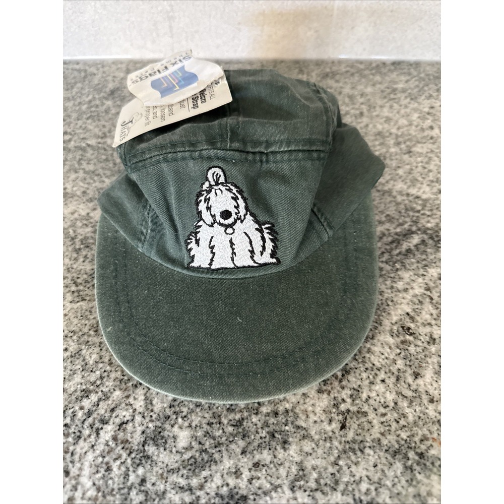 Vintage Six Flags Theme Parks White Dog Green Hat Adjustable Child NWT